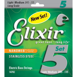 Elixir 14782 NanoWeb Струны для 5-струнной бас-гитары Medium 45-135