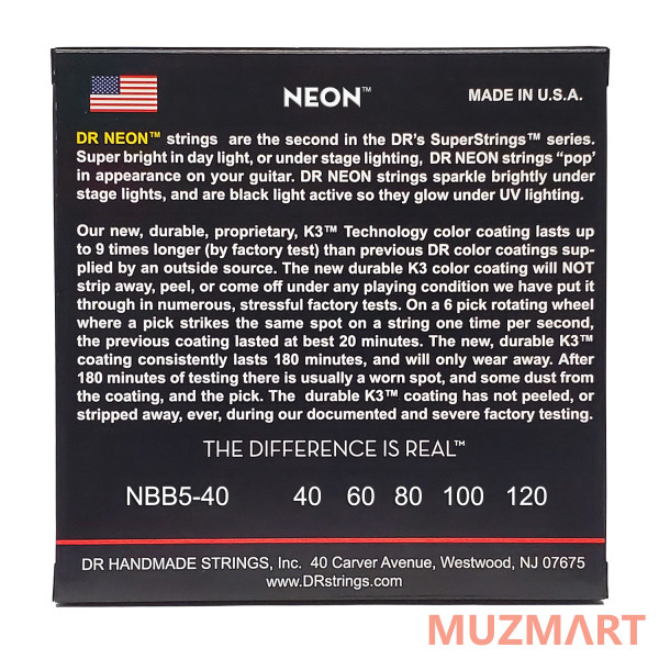 DR NBB5-40 HI-DEF NEON Струны для 5-струнной бас-гитары
