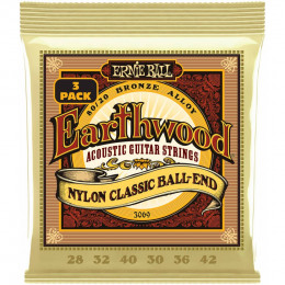 Ernie Ball 3069 Earthwood 80/20 Folk Nylon 3 Pack 28-42 Струны для классической гитары, 3 комплекта