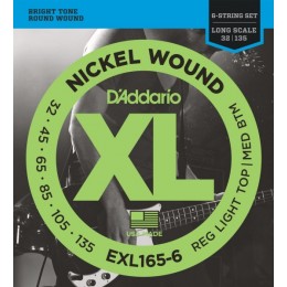 D'Addario EXL165-6 Струны для 6-ти струнной бас гитары, Custom Light 32-135