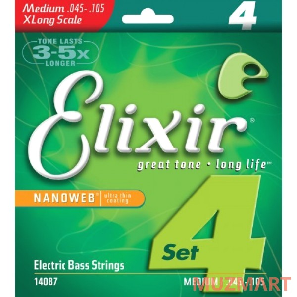 Elixir 14087 Nanoweb Medium Струны для 4-х струнной бас гитары